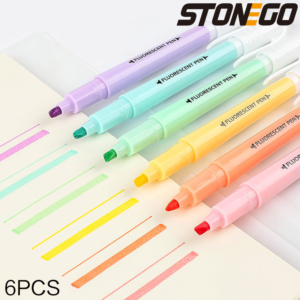 Highlighter Set Pastel - STONEGO 6PCS Dual Tip Highlighter Set