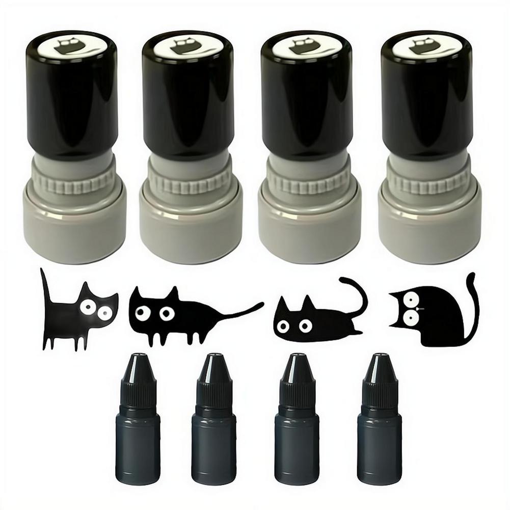 Self Inking Stamp - Cute Black Cat Self-Inking Stamps (4pcs),