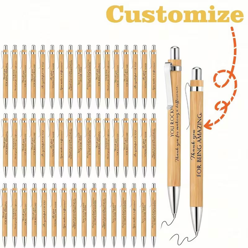 Stationery Supplies Business - 30Pcs/60Pcs/80Pcs/120Pcs Personalized [Customized] Retractable Bamboo Ballpoint