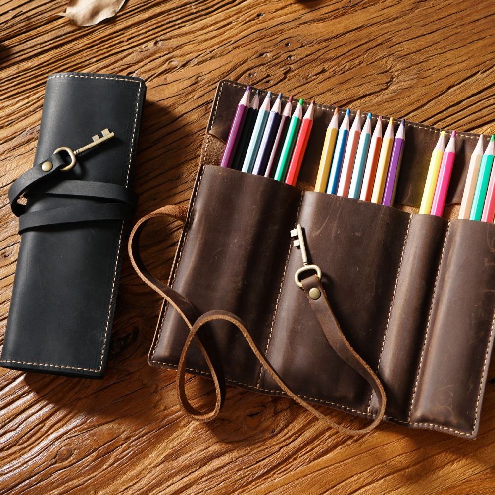 Retro Genuine Leather Handmade - Pen Pouch Roll 评论和价格