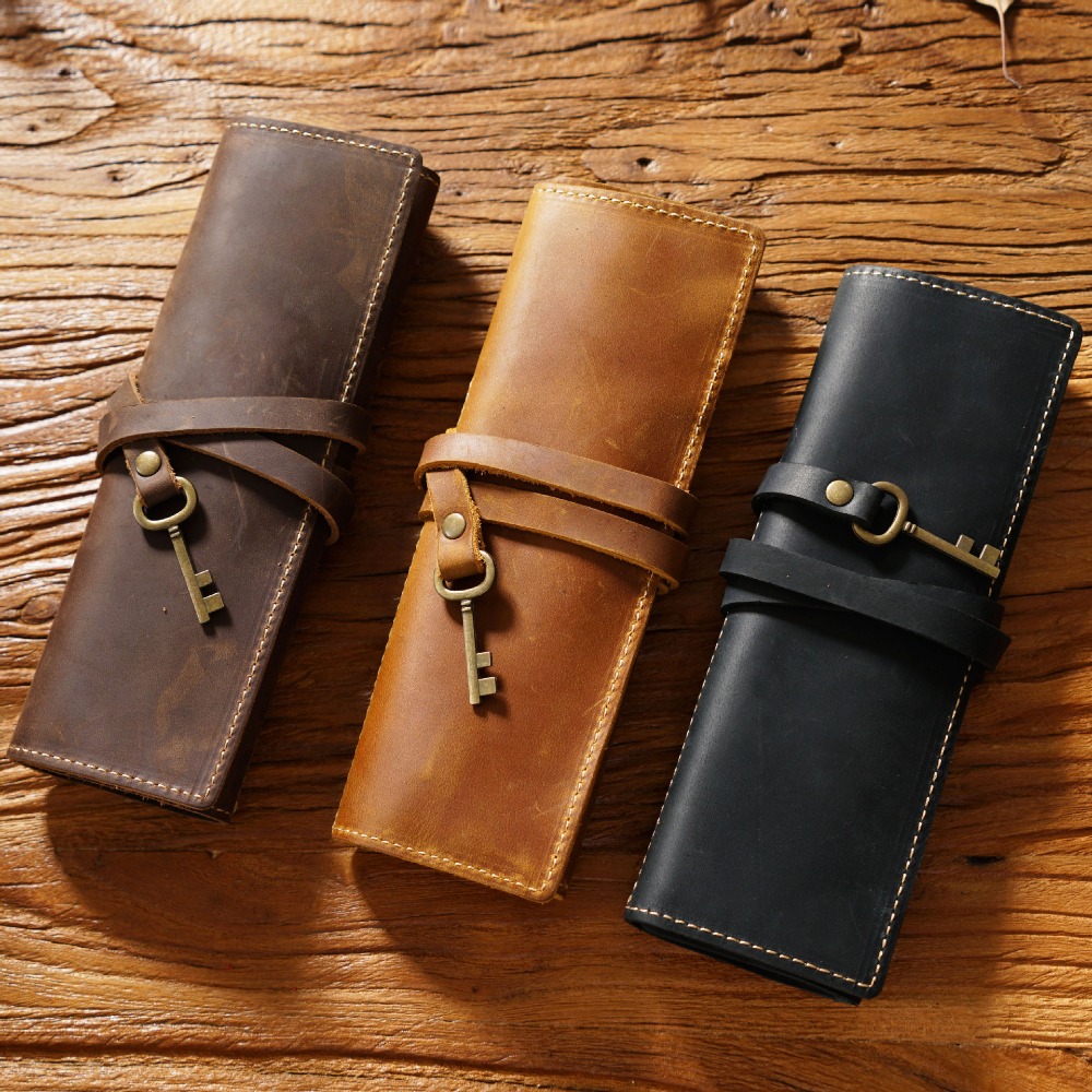 Retro Genuine Leather Handmade - Pen Pouch Roll 评论和价格