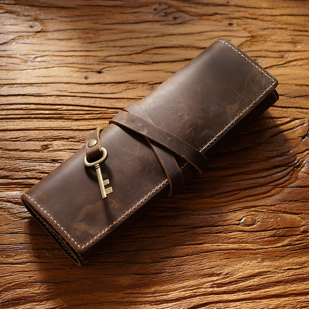 Retro Genuine Leather Handmade - Pen Pouch Roll 评论和价格